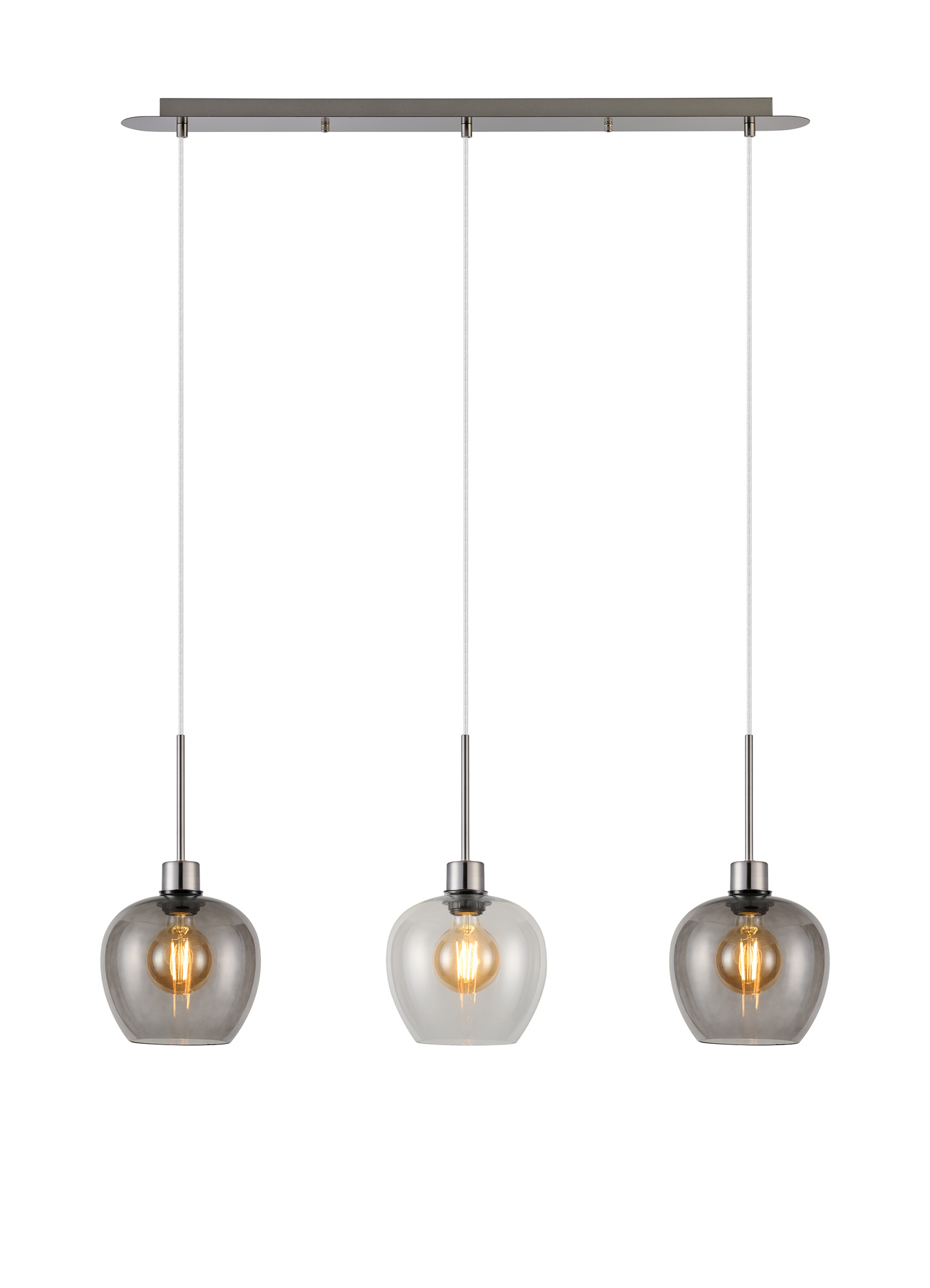 DK1400  Lori Linear Pendant, 3 Light Adjustable E27, Satin Nickel/Clear/Smoke Wine Shades